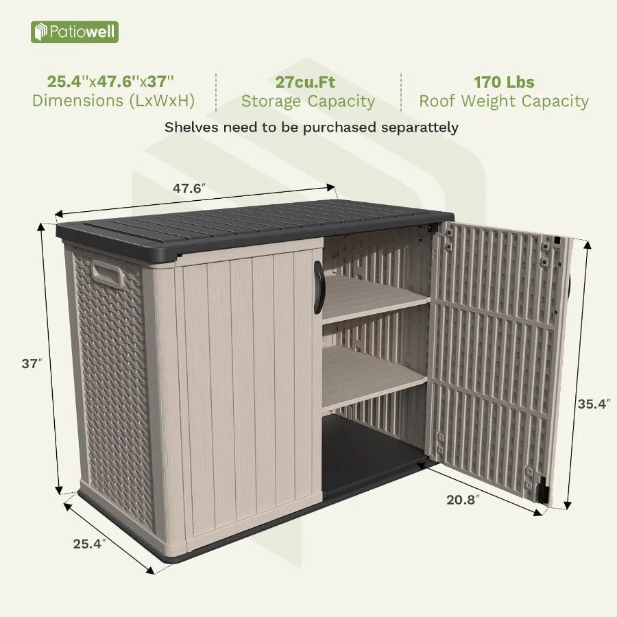 26 cu.ft Plastic Outdoor Storage Shed Lockable Waterproof Resin Outdoor Storage Cabinet Tool Shed for Garden Tools Garbage Cans