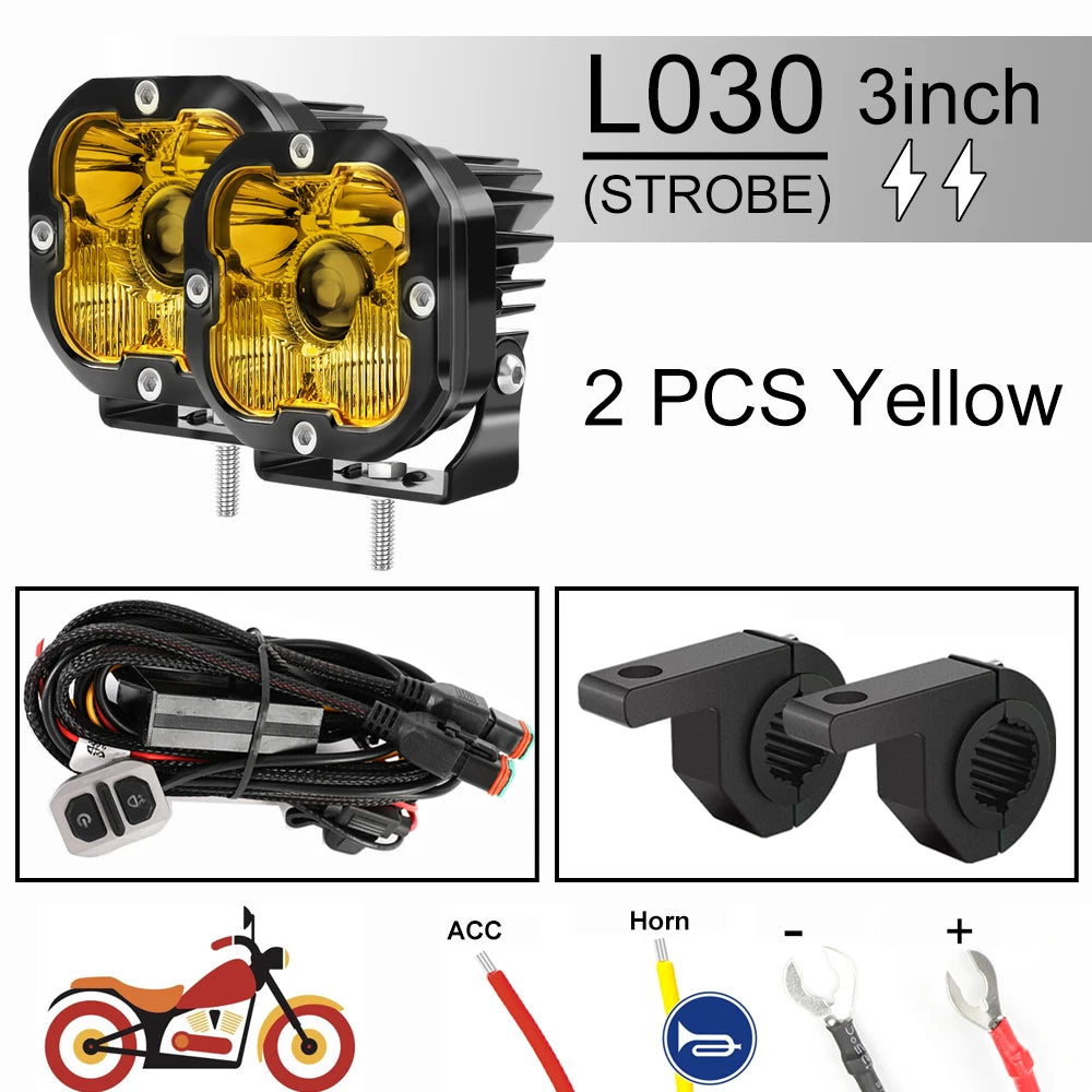 3 inch Yellow LED Fog Light Pods for Jeep Offroad Trucks Pickup Motorcycle Amber Ditch/Rear Chasing/A-Pillar Lights 3000K 2PCS