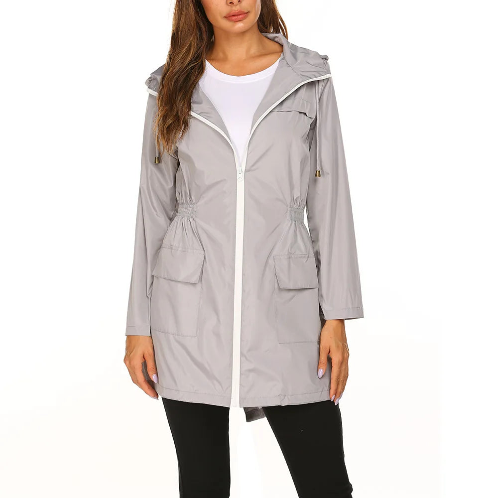 Women's Lightweight Raincoat Outdoor Waterproof Jacket Hooded Windbreaker Female Long Hiking Climbing Rain Jackets Outwear