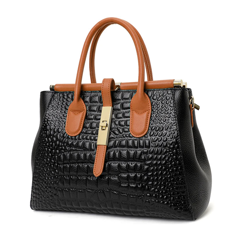 New Crocodile Pattern Women's Handbag Fashionable and Trendy Large Capacity Luxury Cowhide Commuter Shoulder Bag