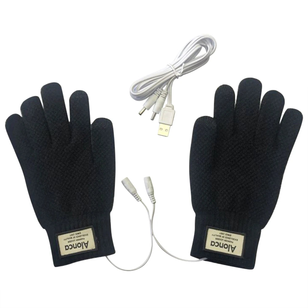 Heated Knitting Full Finger Mittens Windproof USB Electric Heating Gloves Portable Constant Temperature Hand Warmer