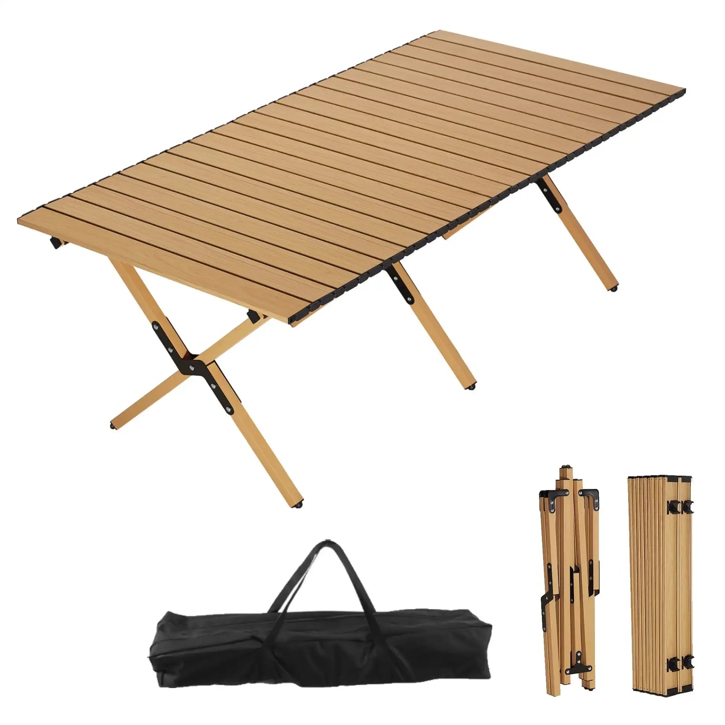 Portable Roll-Top Camping Table, 47.3" x 23.2" x 17.7" Rectangle Picnic Folding Table with Carry Bag,Assembles quickly
