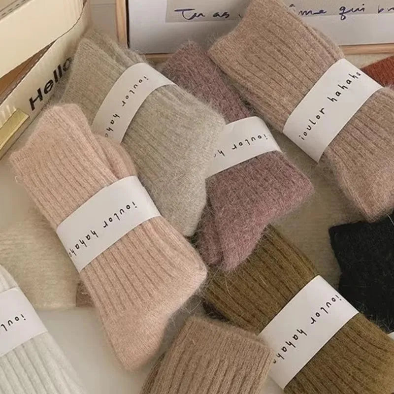 Winter Thick Warm Women's Cashmere Wool Socks Solid Color Long Thermal for Ladies