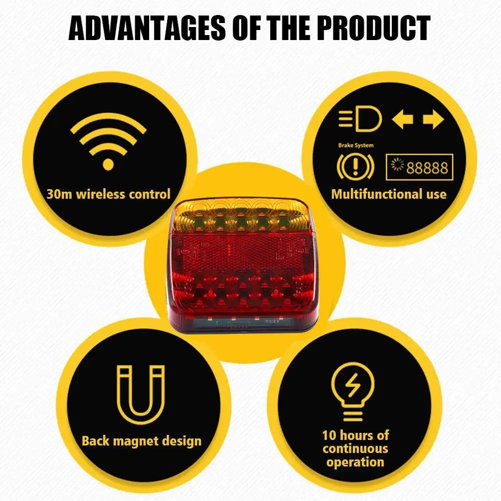 2 Piece Magnetic Wireless Trailer Lights Waterproof Reflective Lens Truck LED Taillights Towing Light Kit For Truck RV Camper Boat