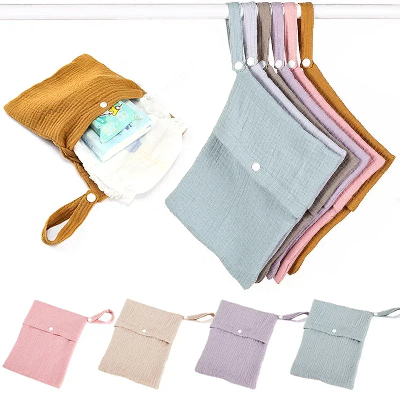 25*20cm Multifunctional Baby Diapper Bag Reusable Solid Color Travel Nappy Pouch Soft Cotton Mummy Storage Bag Baby Stroller Bag