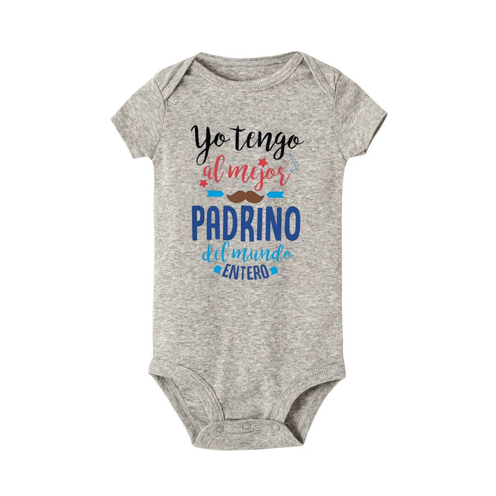 I Have The Best Godfather in The Entire World Spanish Print Baby Romper Funny Newborn Outfit Infant Short Sleeve Bodysuit Gift