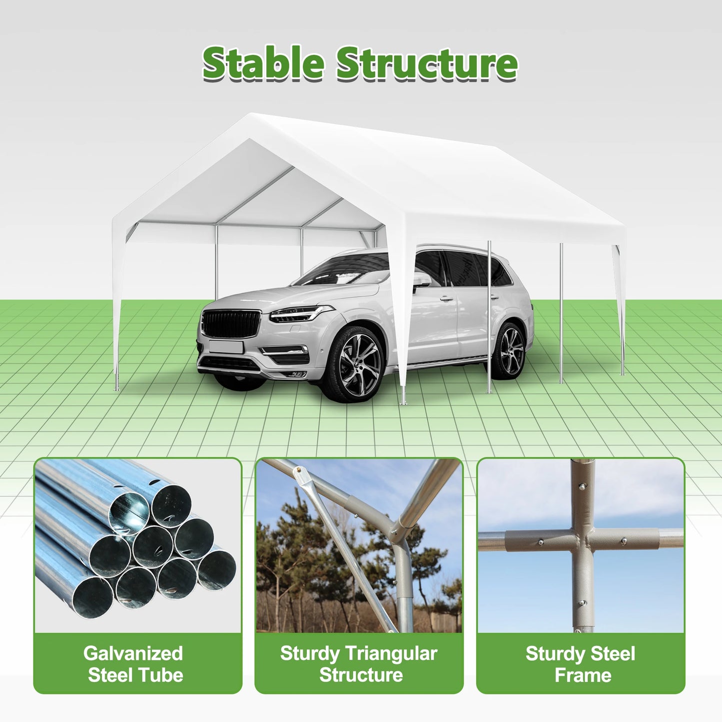 13 x 20 Heavy Duty Steel Carport Storage Canopy Garage Tent w/ Removable Sidewalls