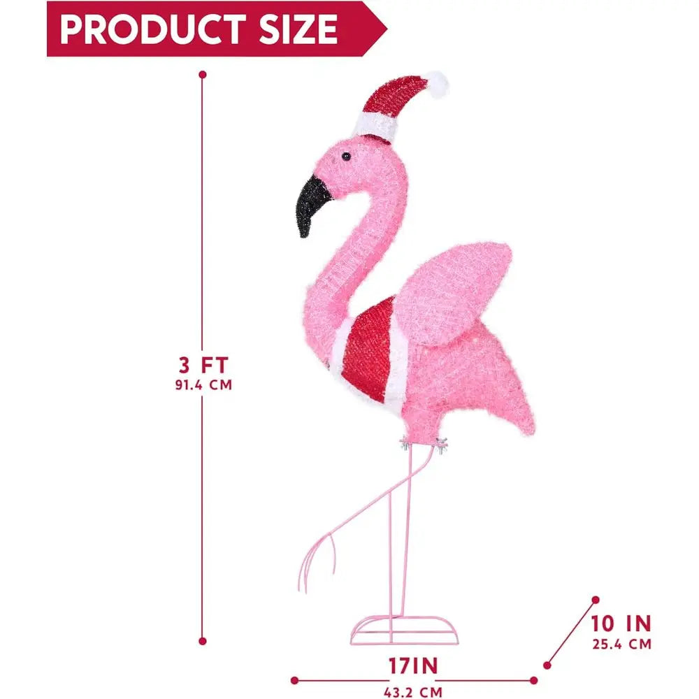 Glowing Outdoor Christmas Flamingo Decorations, 30 LED Warm White Lights for Holiday Yard, Lawn Ornaments with Metal Stakes