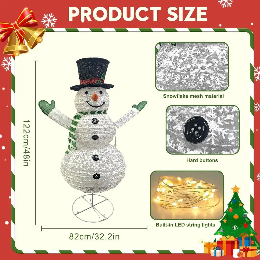 48 Tall Collapsible LED Snowman with 100 Lights - Outdoor Holiday Decor for Christmas, New Year, Winter