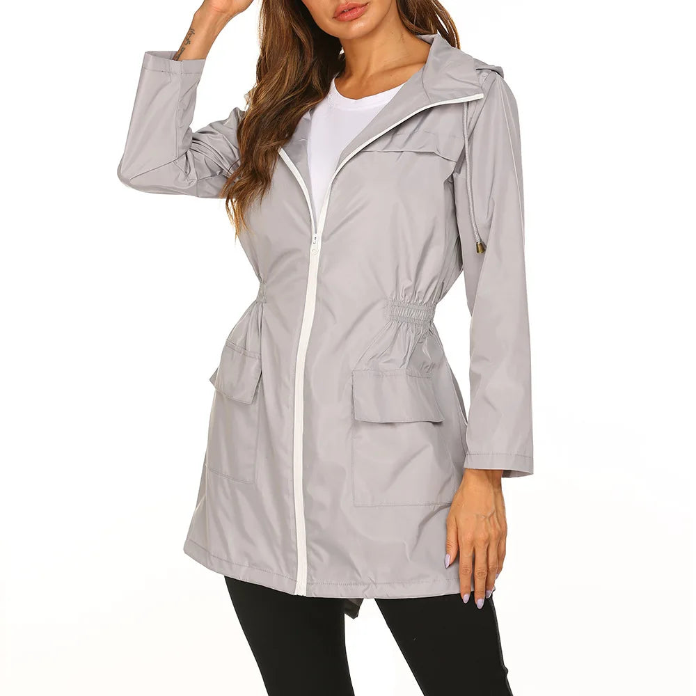 Women's Lightweight Raincoat Outdoor Waterproof Jacket Hooded Windbreaker Female Long Hiking Climbing Rain Jackets Outwear