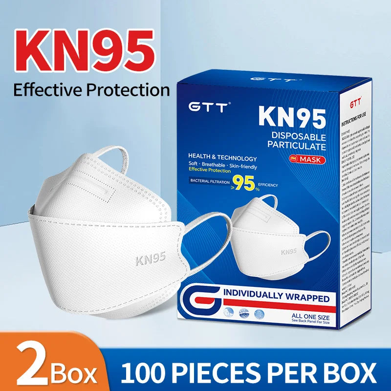GTT 50-200Pcs Disposable Masks KN95 Fish-shaped 3D Mask Independent Packag 4-layer Filter Dust-proof Protection Mask Black White