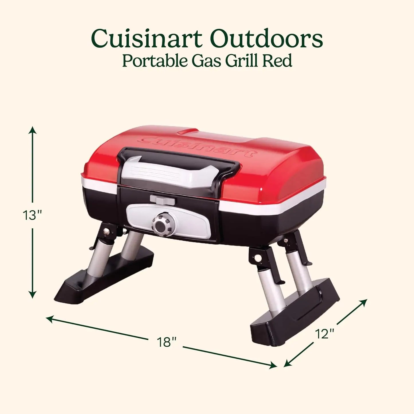 Portable Gas Grill for Camping, Compact Propane BBQ with Folding Legs, 150 Sq. In. Cooking Surface, Red