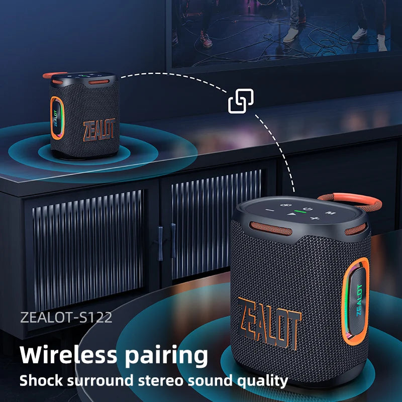 Zealot- S 122 Bluetooth Speaker BT 5.3 Wireless IPX6 Waterproof Shower Speaker, 25 W Hi-Fi Stereo Sound,TWS Pairing, 20 H Music Playtime