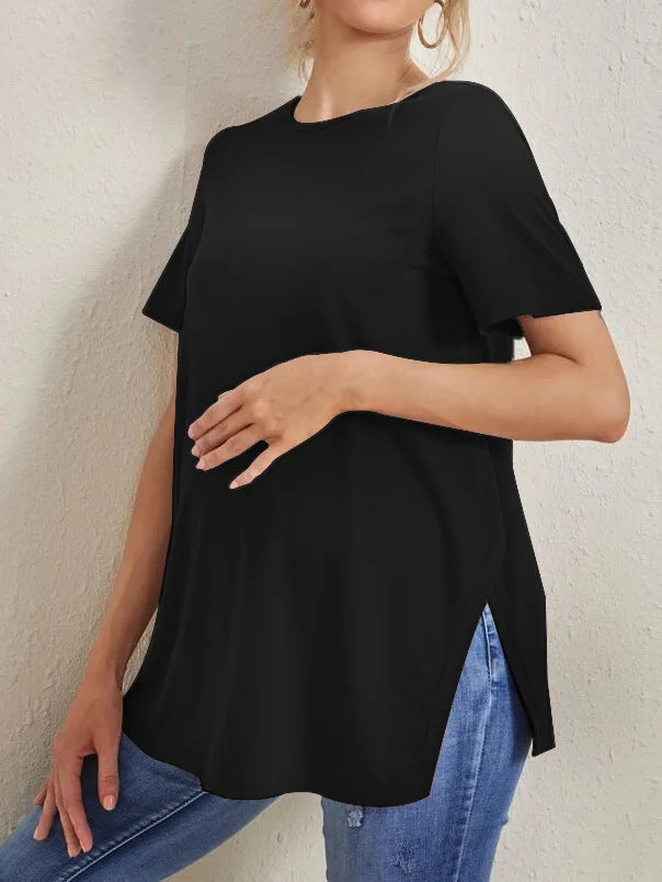 Maternal T-shirt Summer New Solid Color Round Neck Short Sleeve Breastfeeding Month Suit Pregnant Women Casual Feeding Clothes