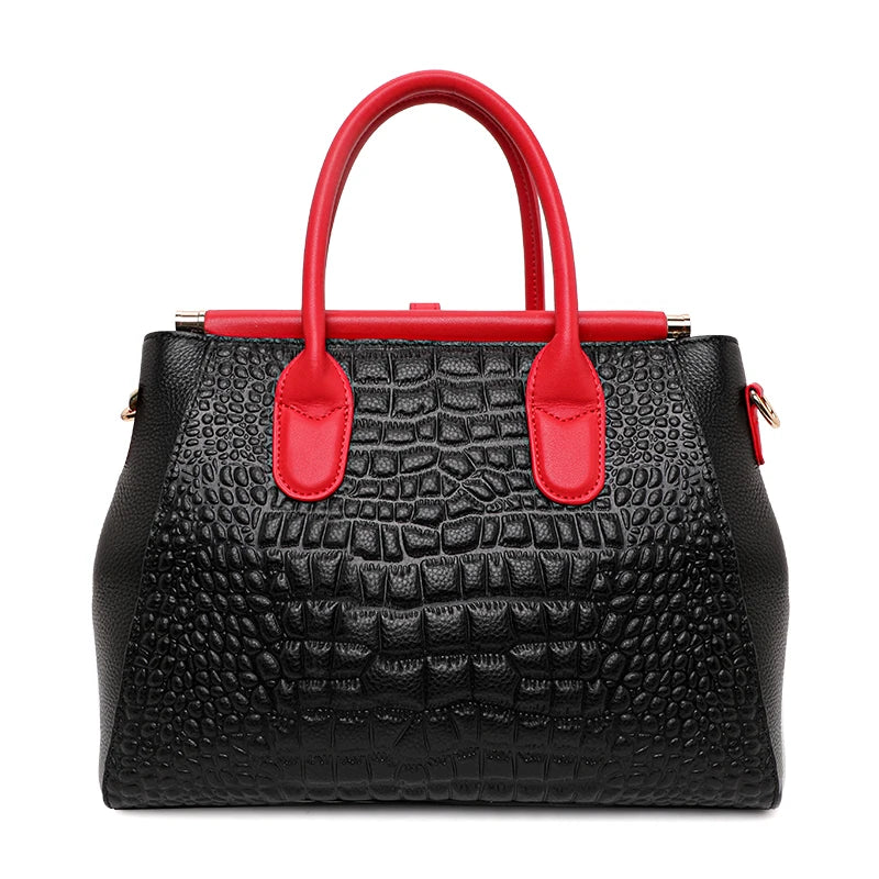New Crocodile Pattern Women's Handbag Fashionable and Trendy Large Capacity Luxury Cowhide Commuter Shoulder Bag