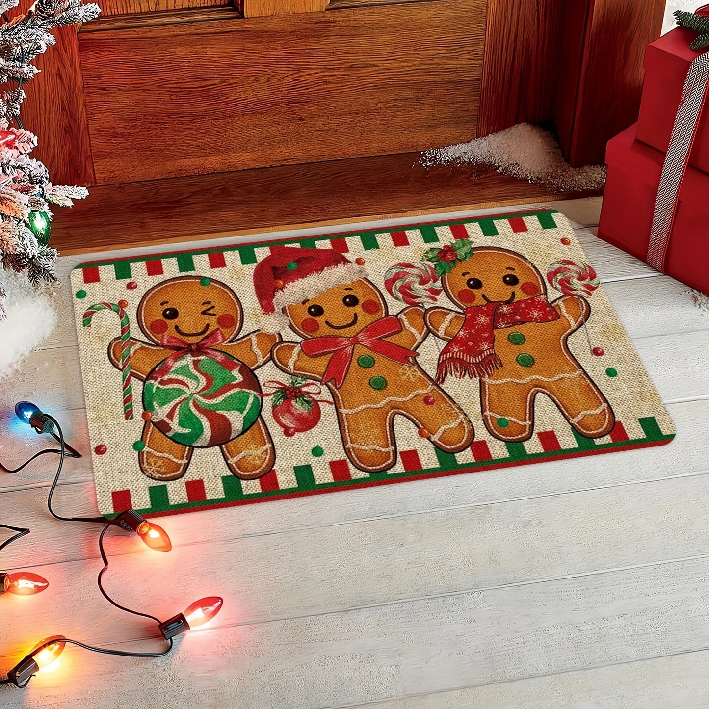 VIKAMA Christmas Carpet Gingerbread Man Doormat Soft Welcome Carpet Living Room Carpet Rug For Bedroom Outdoor Carpet Home Decor