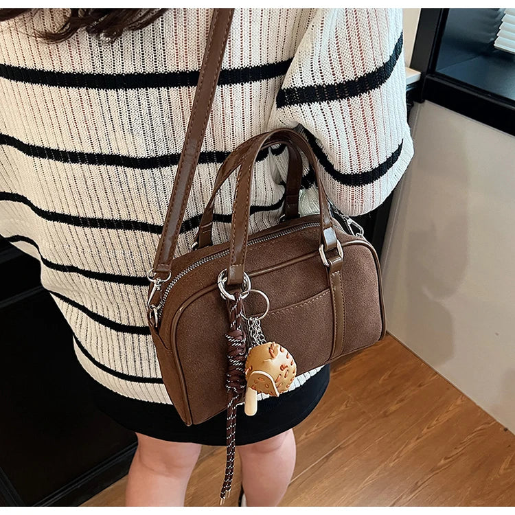 Women Suede Top-handle Bag Adjustable Strap Crossbody Purse With Interior Pocket Handbag Zipper Clutch Purse for Work Travel