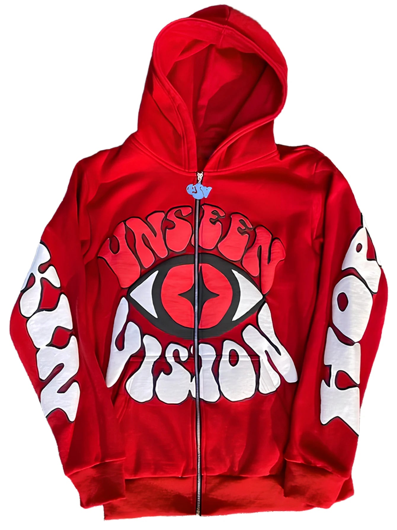 UNSEEN VISION Y2K Red Fall Jacket for Men - Eye Pattern Zip Up Hoodie Autumn/Winter Fashion Halloween Jacket Unisex
