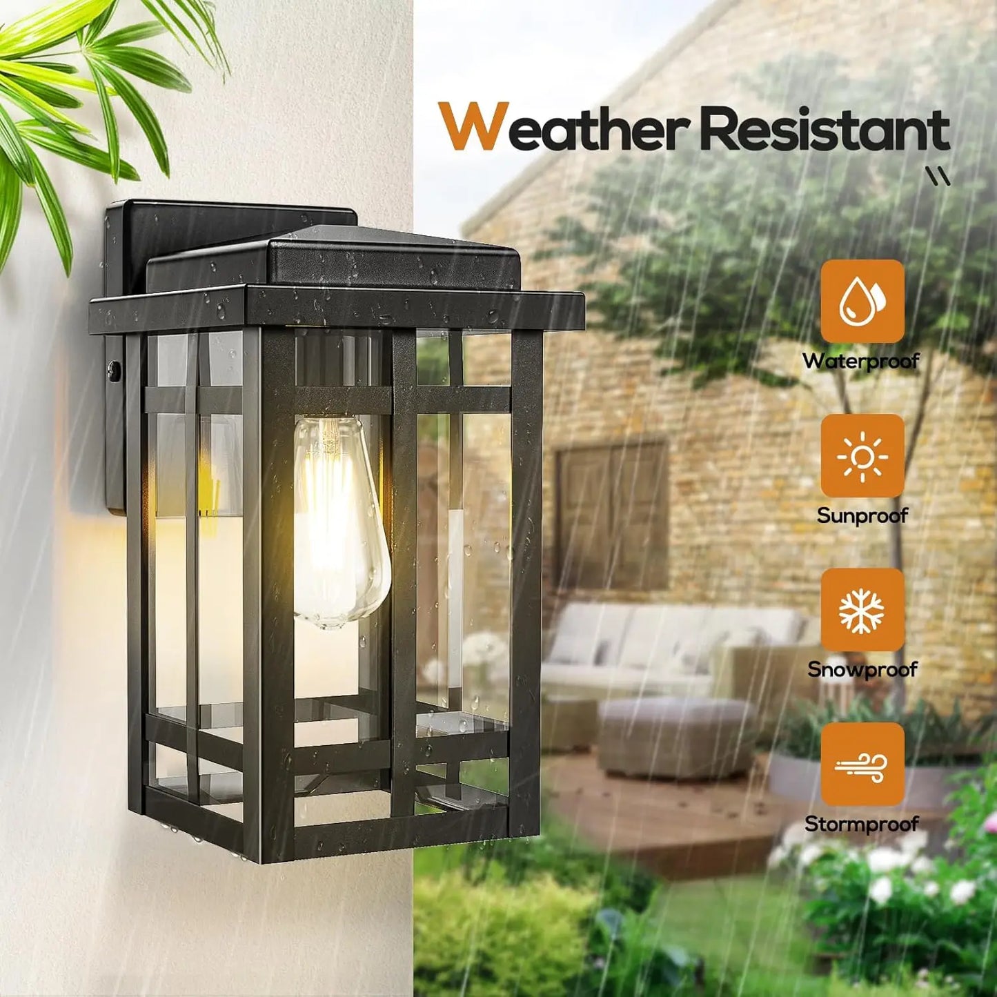 Outdoor Waterproof Wall Light, Modern Matte Black Exterior Wall Mount Lighting, Rustproof E26 Socket Outdoor Garden Light