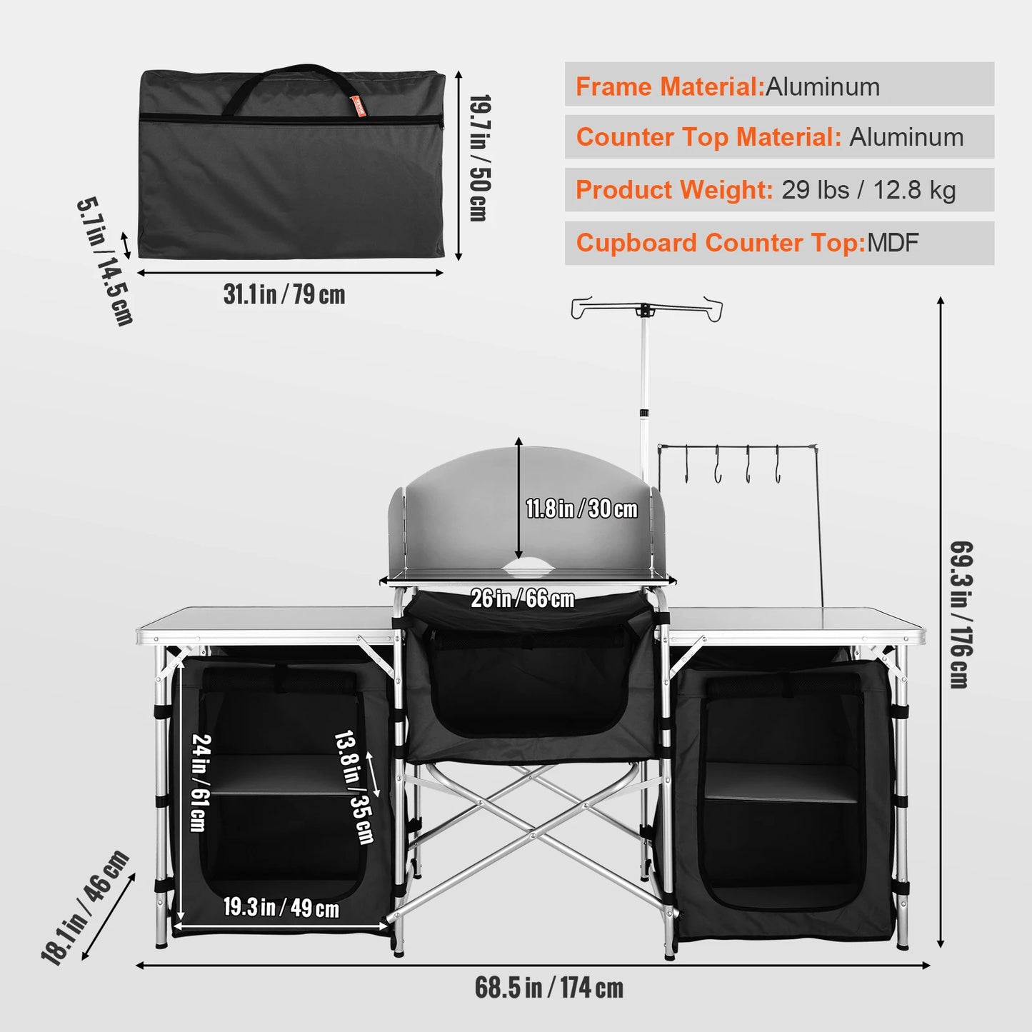 Camping Kitchen Table Cabinet Folding Cooking Storage Rack X-Shaped Aluminum Alloy Bracket for BBQ Picnic Garden Table
