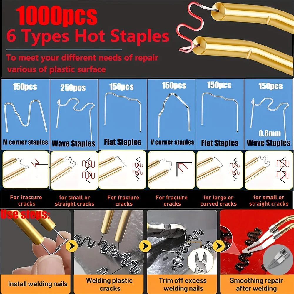 Plastic Welder, 2in-1 Plastic Welding Repair Kit Hot Staples, Hot Staples Weld Gun Repair Kit for Car Bumper And Most Plastics