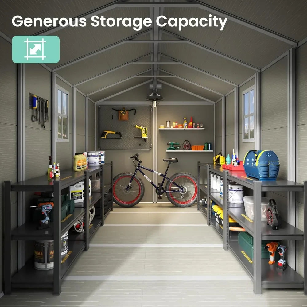 Customize-Outdoor Storage Shed 7.5 x 10.7 FT, Plastic Garden Shed For Bike, Garbage Can, Tool, Outside Sheds & Outdoor Resin Shed