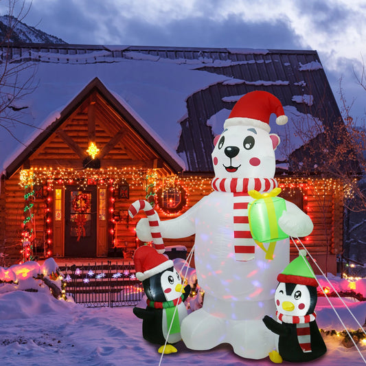 5.9 FT Christmas Inflatable Outdoor Decoration Polar Bear Gift Box Penguin Blow Up Yard Decoration with LED Light Built-in Air