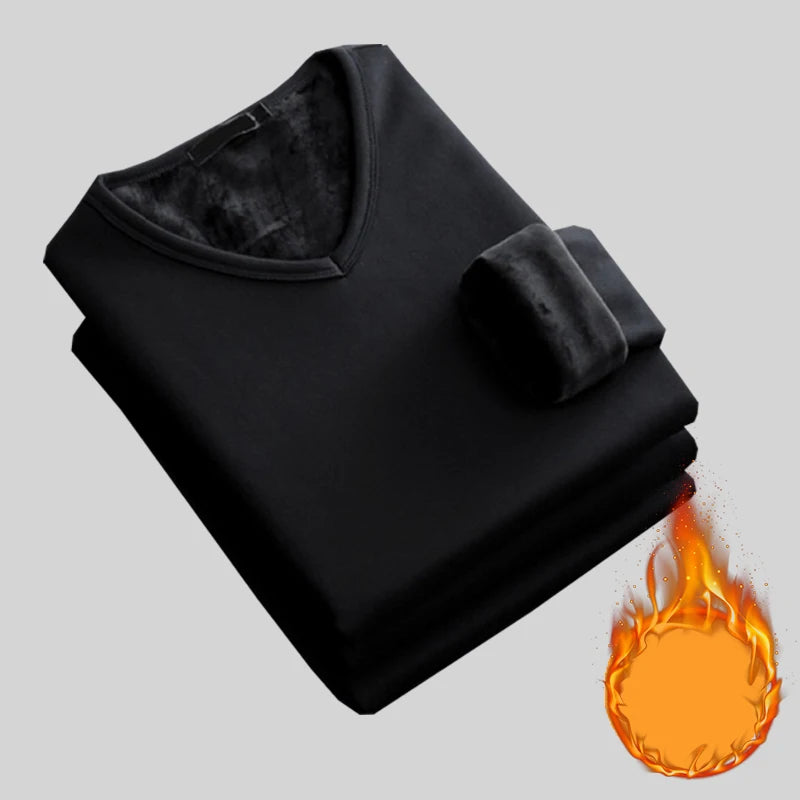 1pcs Men Thickening Velvet Warm Tops Men's Winter Long-sleeved Thermal Underwer Male V-neck Fashion T-shirt M-4XL