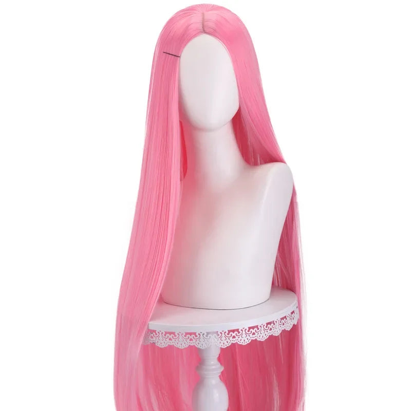 Long Straight Cosplay Wig 100 cm Center Parting Central Split Blond Pink Red Purple Heat Resistant Synthetic Hair Wigs