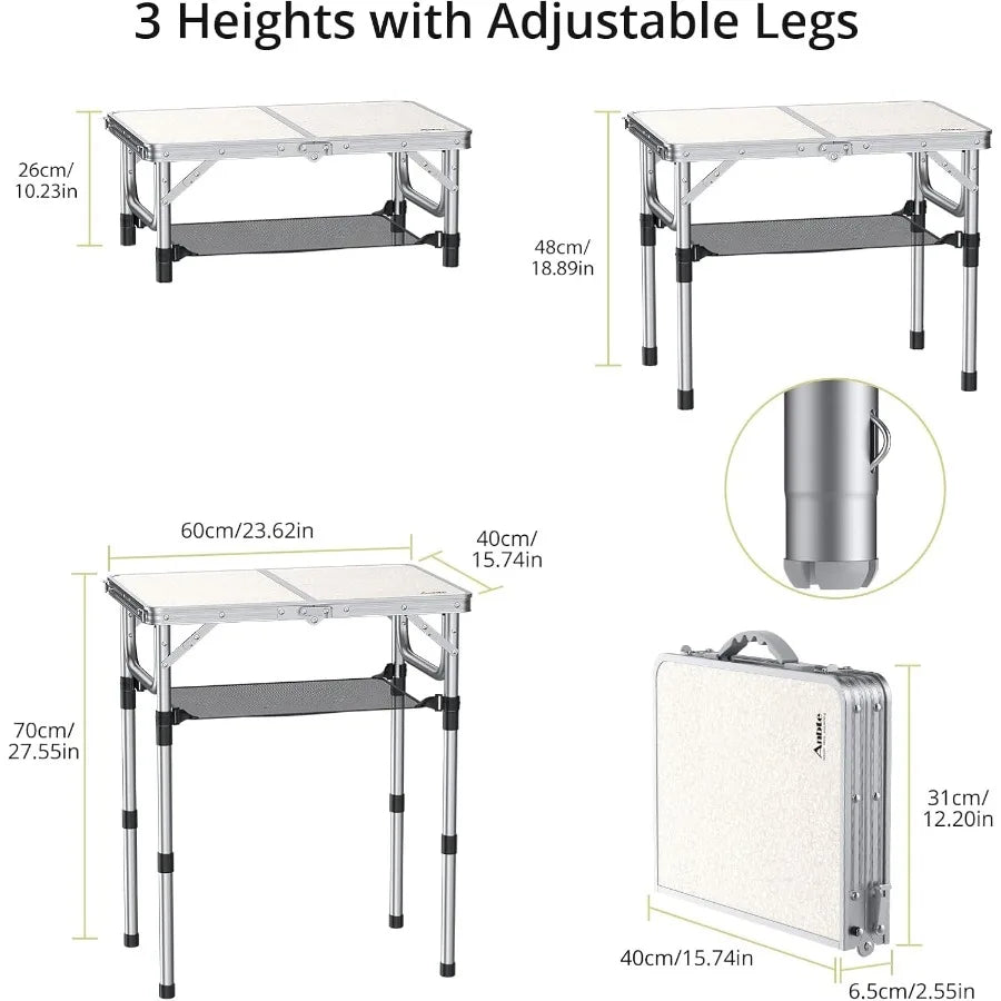 Folding Camping Table Aluminum 24 x 16 Adjustable Height Small Folding Table with Carrying Handle Lightweight Portable Camping