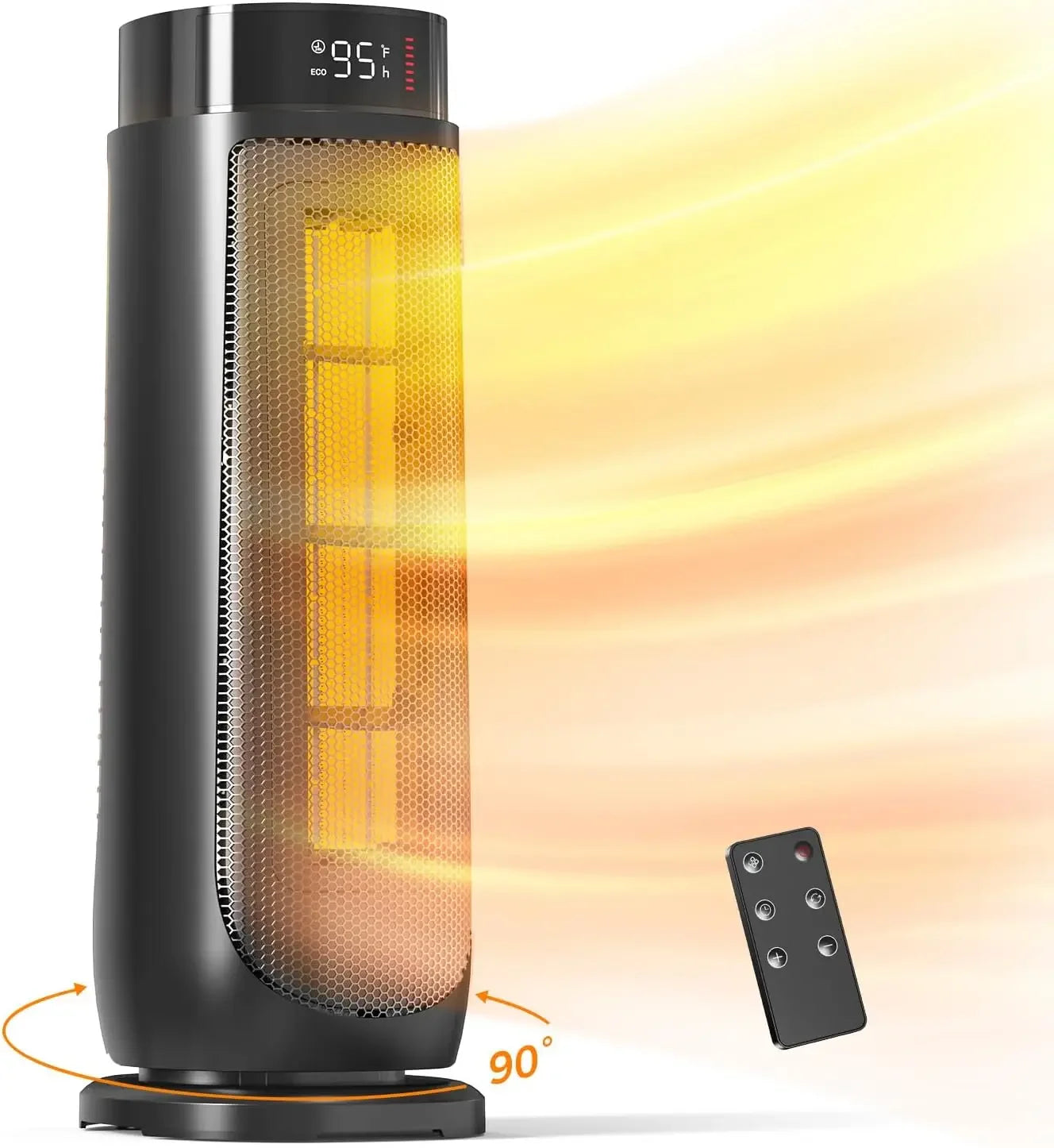 1500 W Space Heater with Thermostat, 24 H Timer, Remote, PTC Ceramic, Quiet & Portable for Home Bedroom (Black)