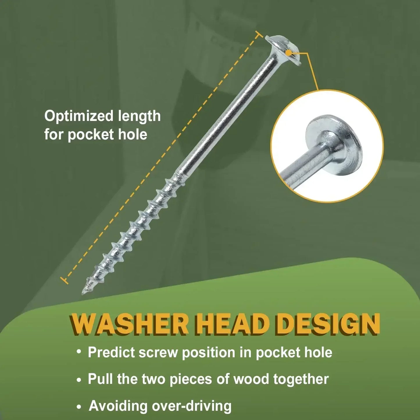 VKKM Galvanized Pocket Hole Screws #7 #8 1-1/4" 1-1/2" 200-300PCS w/ Free Drill Bits for Woodworking Tools