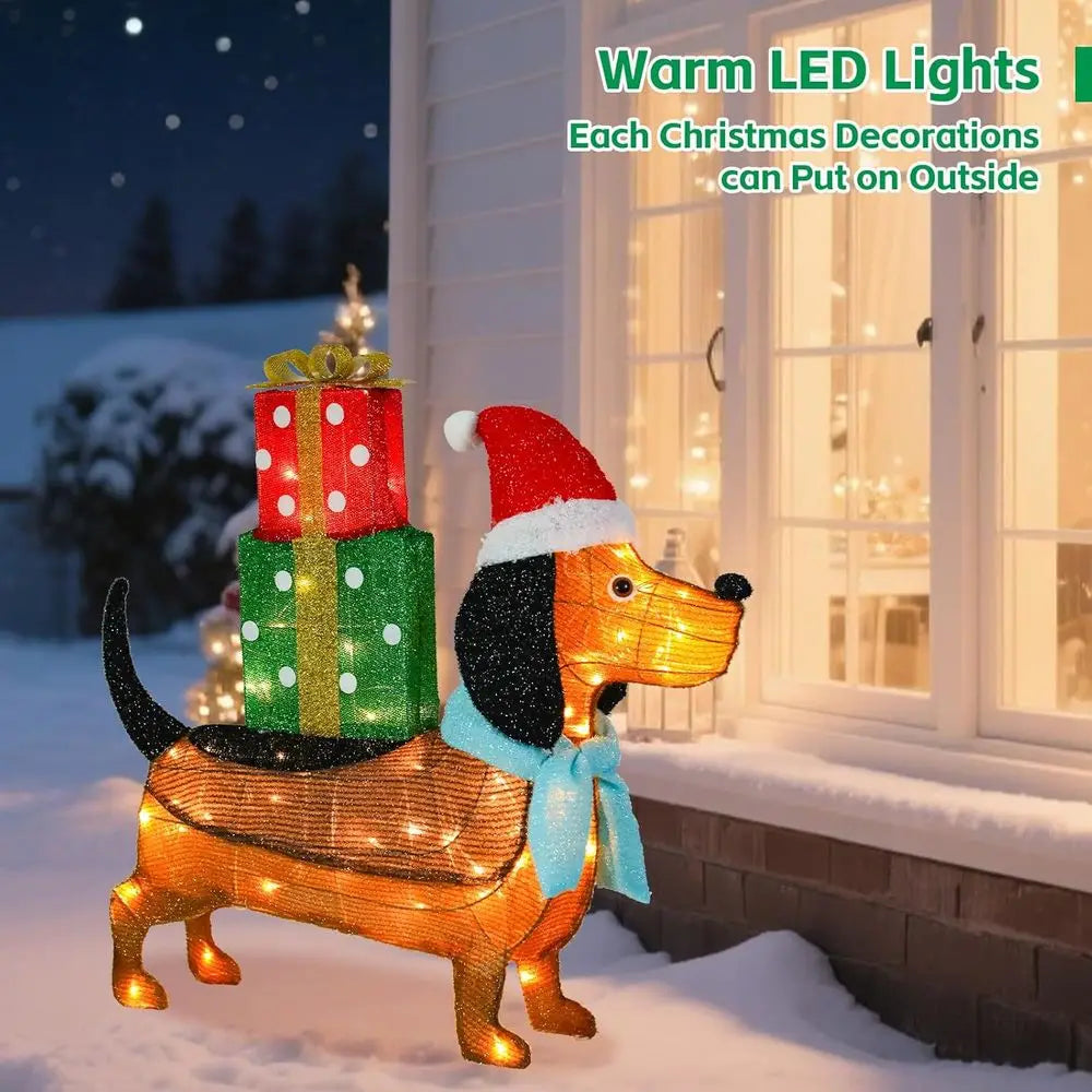Battery-Powered 25 Lighted 3 D Dachshund Dog Christmas Decoration with 25 Warm LED Lights for Indoor and Outdoor Use