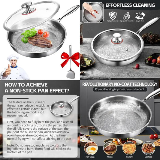 Multifunctional Pro Cookware Set: 10.23 Titanium & Stainless Steel Pan with Hammered Surface and Lid for Scratch-Resistant Cooki