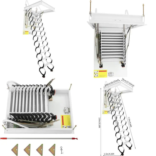 9ft folding steel attic ladder with 661lbs load capacity and pull-down system
