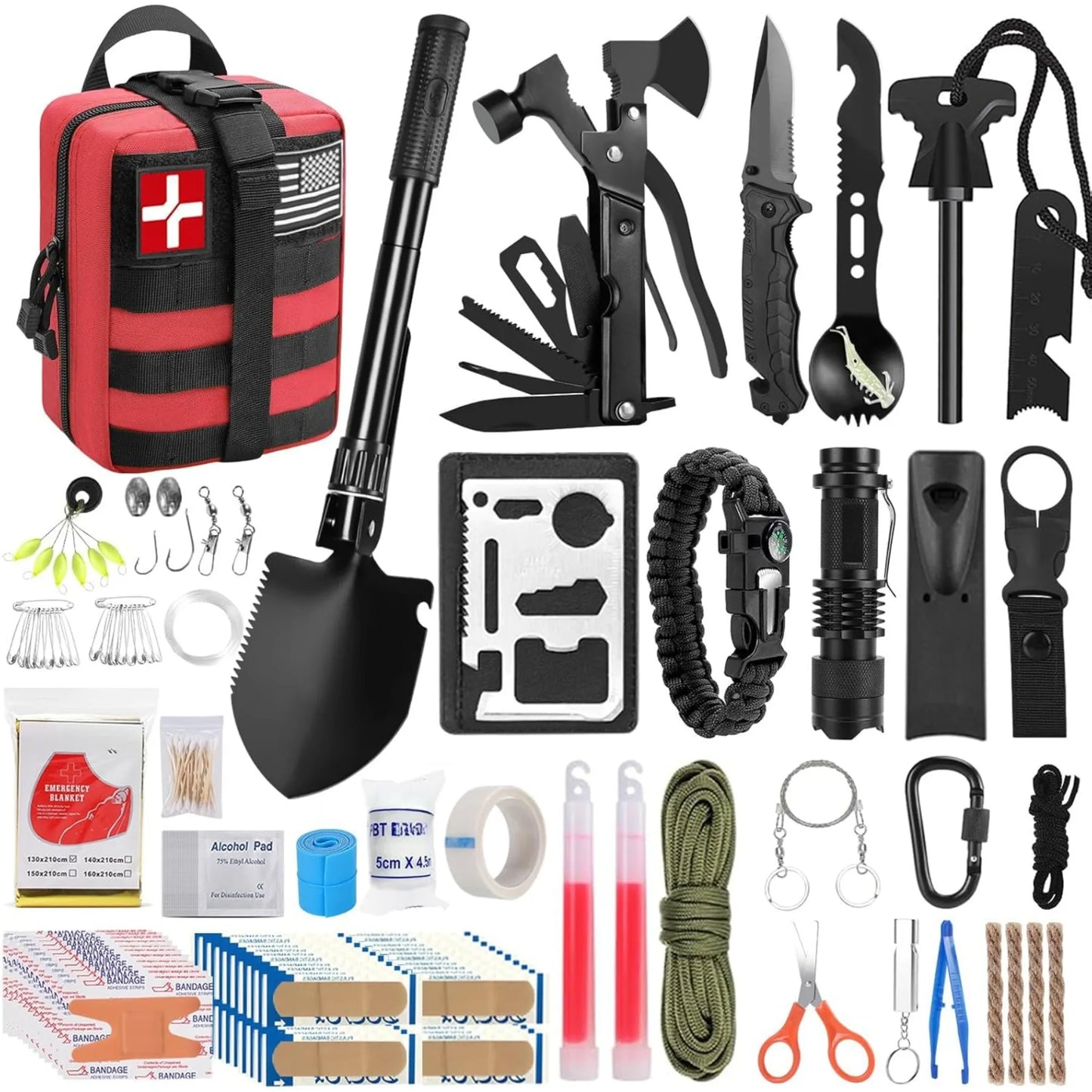 Survival kit and first aid kit,142 pieces of professional survival equipment, for men's outdoor camping and exploration