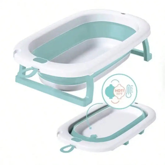 Baby bath, baby bath with thermometer warning - compact baby bath with foldable legs