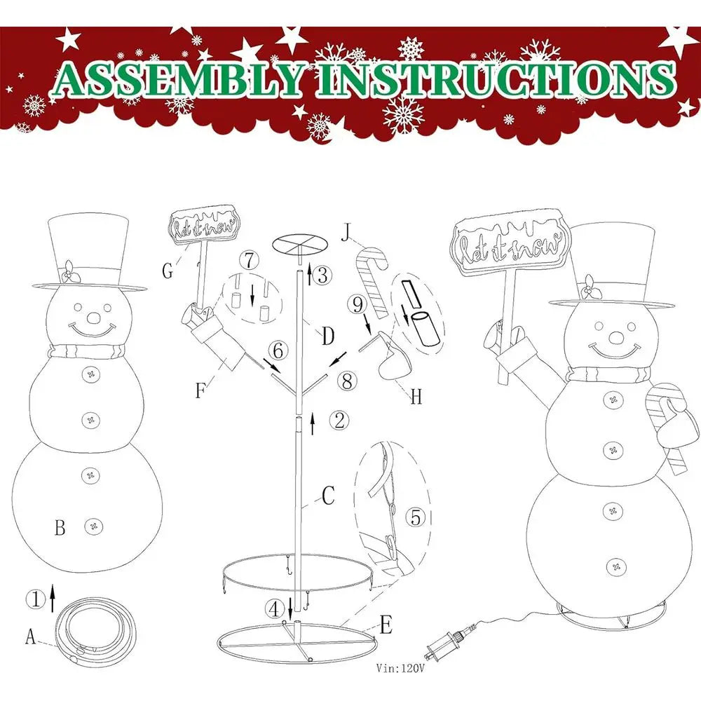 5.2 FT Tall Warm White Lighted Snowman with Candy Cane, Outdoor/Indoor Christmas Decoration for Yard, Garden, Lawn