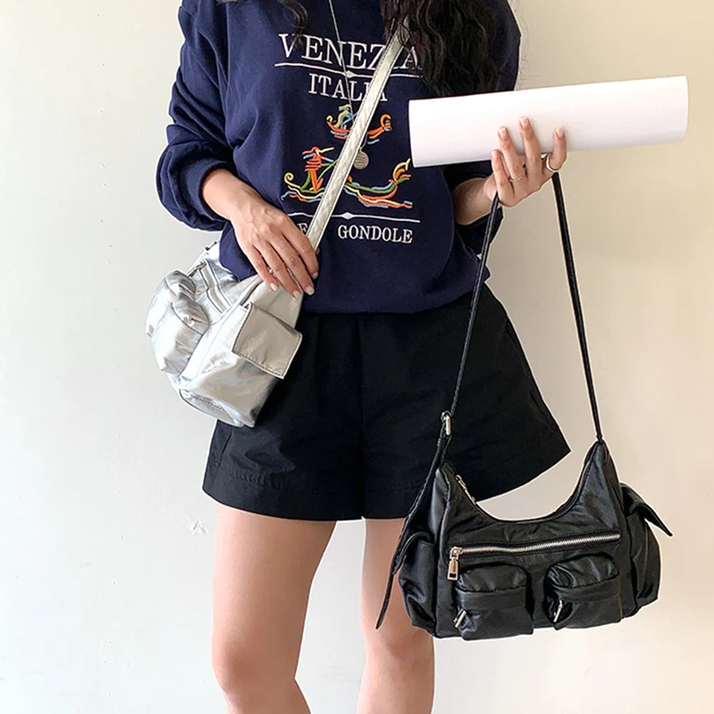 Large Capacity Sling Bags Women's Multi-Pocket Purse Crossbody Hobo Bag Girl Stylish Purse Ladies Solid Versatile Crossbody Bag