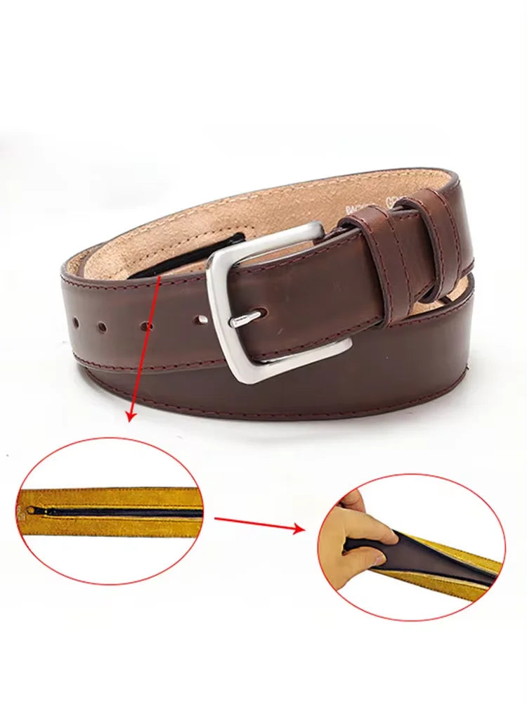 PU Waist Belt With Anti-Theft Hidden Money Bag Invisible Wallet Mens Casual