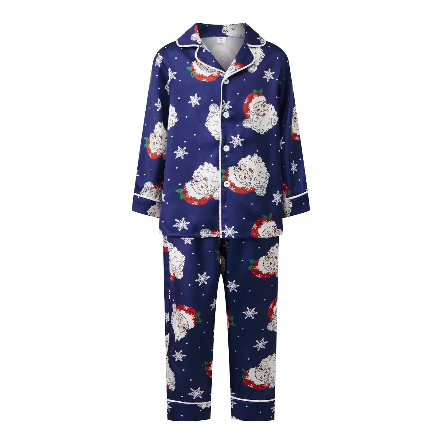 Family Matching Christmas Pajamas Set Dad and Son Santa Print Tops Pants Holiday Satin Pajamas Sleepwear