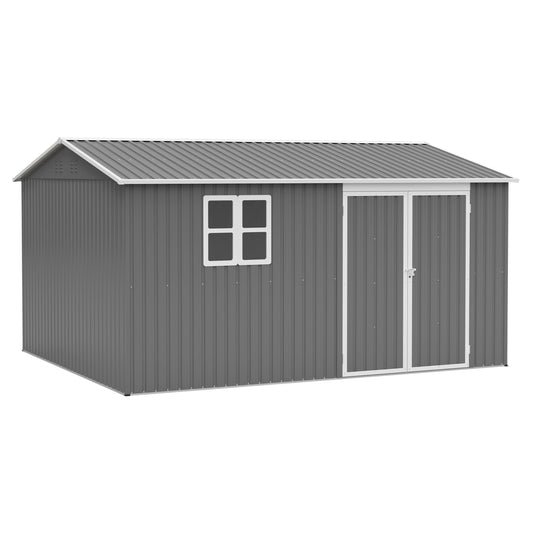 12x10FT Grey Metal Outdoor Storage Shed, Lockable Waterproof Steel Garden Tool & Equipment Building for Backyard