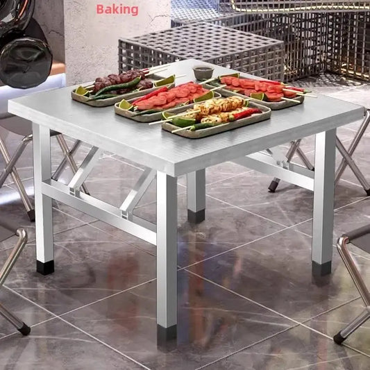 Free Installation Integrated Structure Stainless Steel Folding Table, Commercial Portable Workbench, Thickened Steel Surface, Su