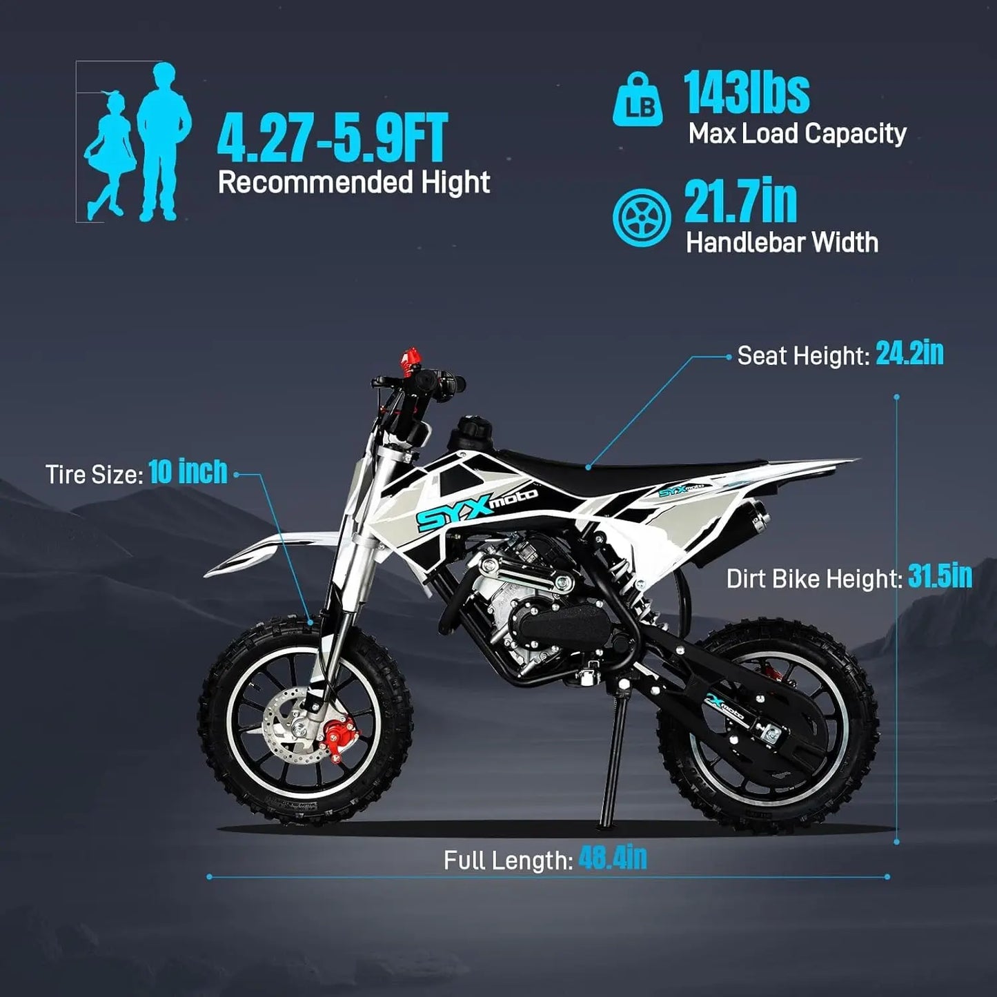58 cc Dirt Bike for Kids 4-Stroke Gas Powered Mini Pit Bike Off Road Motorcycle for Children Motorcycle Dirt Bike