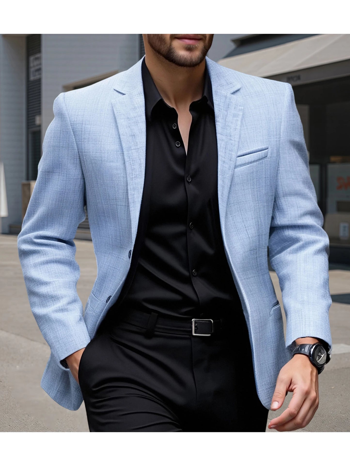 Men's Fit Casual Blazer with Notched Lapel and Single Button Closure Fashionable Solid Color Sport Coat for Spring and