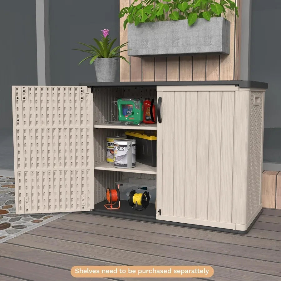 26 cu.ft Plastic Outdoor Storage Shed Lockable Waterproof Resin Outdoor Storage Cabinet Tool Shed for Garden Tools Garbage Cans