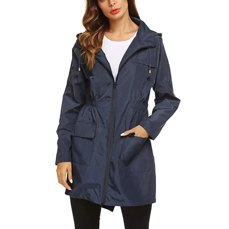 Women Fashion All Seasons Outdoor Waterproof Rain Jacket Casual Loose Hooded Windproof Coat Climbing Windbreaker Jacket