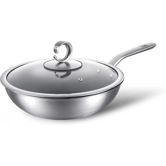Titanium Wok with Lid - Nonstick Stir Fry Pan, Suitable for All Stoves, Oven and Dishwasher Safe, Durable and Non-Toxic.