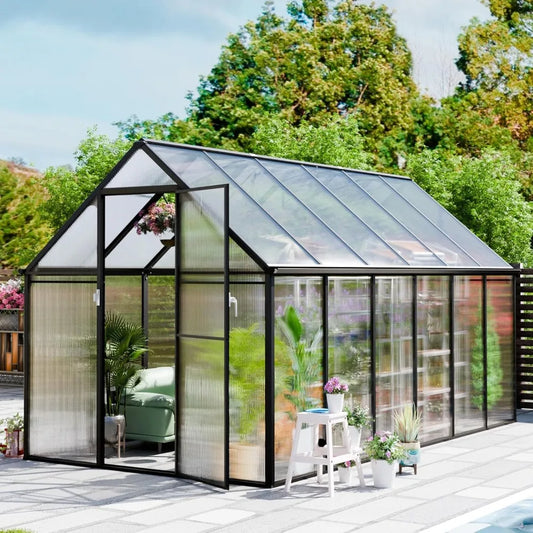 Greenhouses for Outdoors 6 x 12 FT, Polycarbonate Green House Outside Heavy Duty Aluminum Greenhouses kit with Rain Gutter, Vent