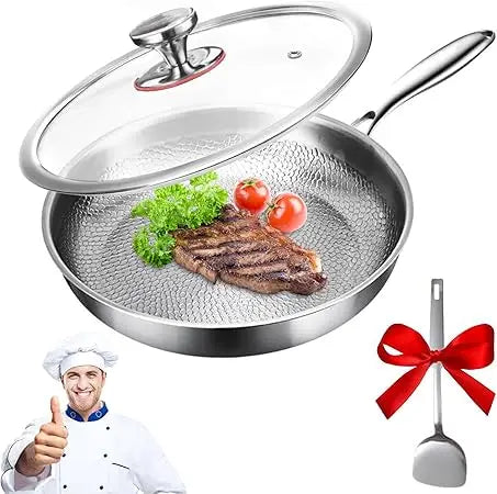Multifunctional Pro Cookware Set: 10.23 Titanium & Stainless Steel Pan with Hammered Surface and Lid for Scratch-Resistant Cooki